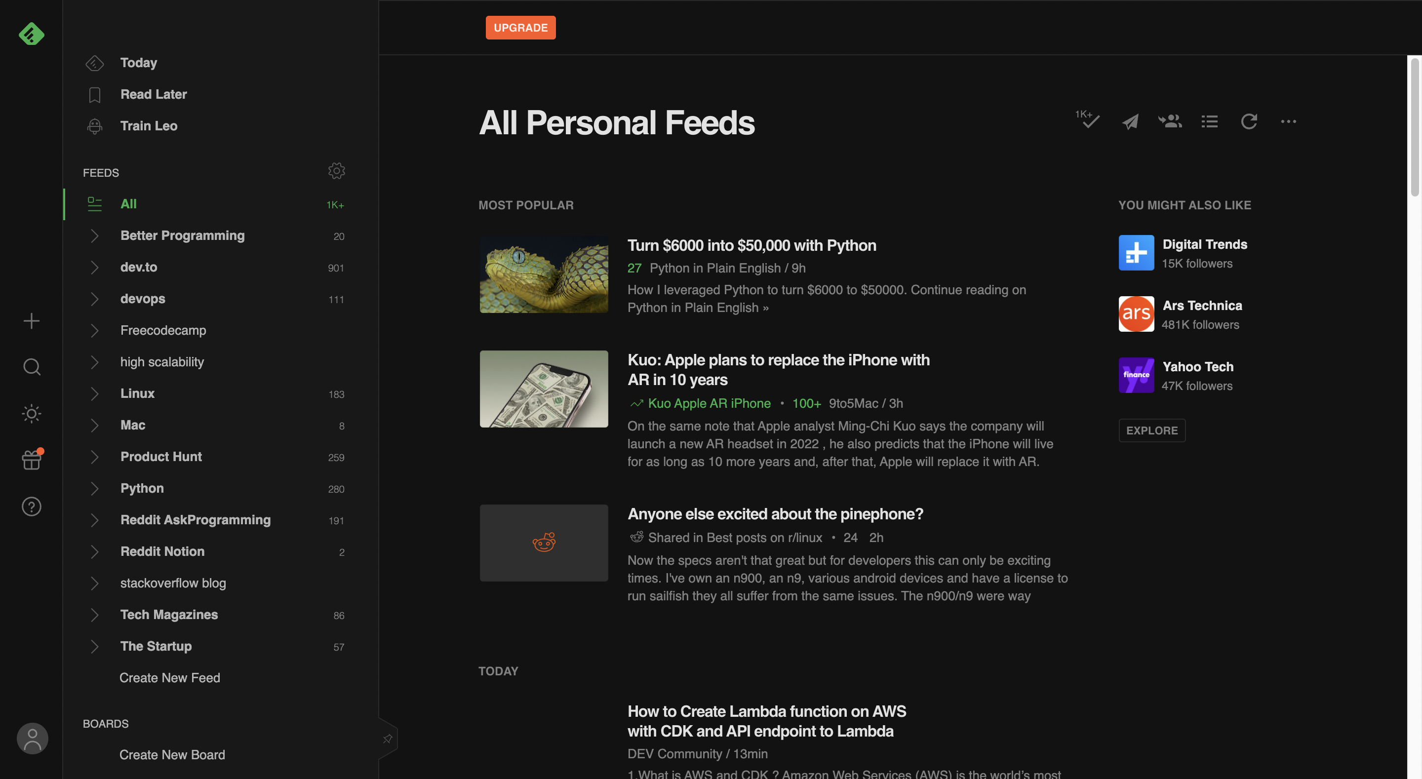 My feedly dashboard